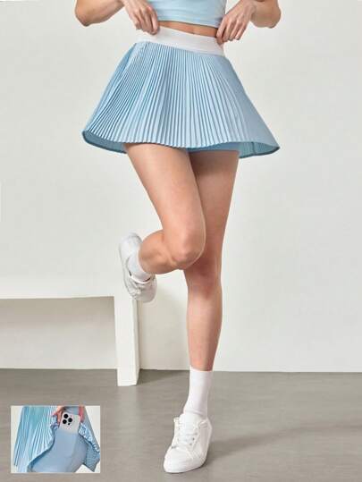 GLOWMODE 褶皱口袋迷你裙内置短裤轻质支撑网球高尔夫健身房夏季速干吸湿排汗