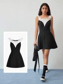 MOTF STUDIO COLORBLOCK RUFFLE TRIM OFF SHOULDER DRESS