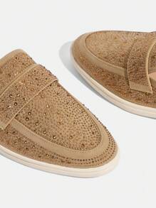 CUCCOO TILAWA Women's Fashionable Daily Casual Khaki Rhinestone Loafer Shoes - Khaki - View 6