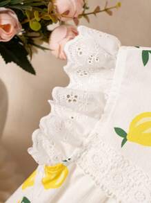 SHEIN Vintaside Kids Young Girl Lemon Print Pattern Ruffle Trim Cap Sleeve Dress - Multicolor - View 7