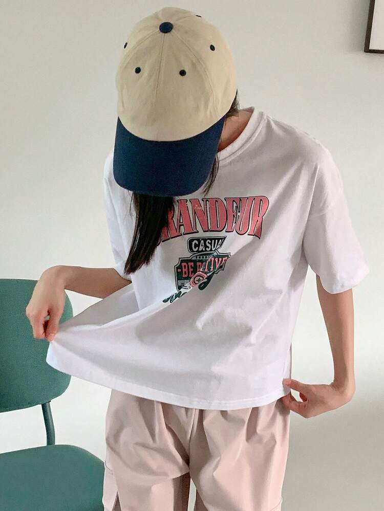 Tween Girl Round Neck Short Sleeve Letter Print Casual T-Shirt Summer,Back To School Clothes