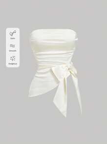 SHEIN MOD Áo cánh thường ngày xếp ly ngụy trang màu trơn có dây rút - Màu be - Xem 6
