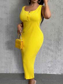 Slaydiva 2025 New Style  Butter Yellow All-Match Casual Sexy Minimalist Western Style Open Front Crisscross Racerback Dress, Suitable For Spring & Summer, Plus Size Women Western Wear