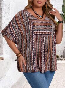 EMERY ROSE 1 pièce Chemise à col en V et manches courtes grande taille, minimaliste et pour l'été, les vacances, les concerts, Pâques, les concerts country, les tenues western, le style boho chic, l'été pour les femmes, tunique - Multicolore - Voir 3