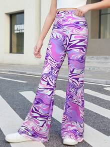 SHEIN Tween Girls' Stretchy Flare Knit Casual Pants, Sports & Street Style - Purple - View 6