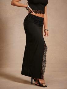 Hauture Women's Plain Lace Trim Simple Stylish Skirt, Suitable For Summer