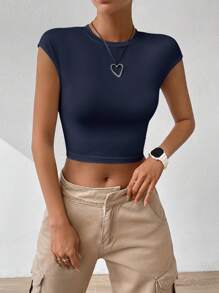 Firerie Twist Back Form-Fitting Short Sleeve T-Shirt, Simple & Fashionable, Suitable For Summer,Rave Top - Navy Blue - View 5