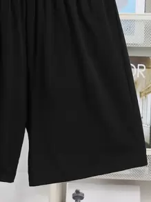 SHEIN Tween Boy Loose Casual Lion Graphic T-Shirt & Shorts 2 Pieces Knit Loungewear Set, Summer - Grey - View 4