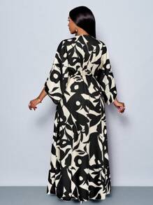 SOLERSUN 女士节日花卉印花 V 领长款优雅荷叶边袖荷叶边开叉大腿长裙，适合度假、约会和日常穿着