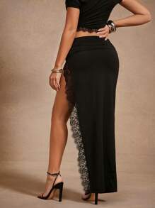 Hauture Women's Plain Lace Trim Simple Stylish Skirt, Suitable For Summer