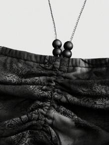 ROMWE Fairycore 女士佩斯利挂脖不对称下摆背心 - 黑色 - 查看 3