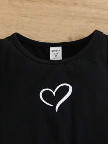 SHEIN 2 件套时尚优雅年轻女孩度假可爱女孩（小）夏季服装 - 黑色 - 查看 4