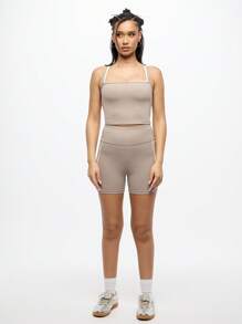 SUMWON WOMEN 运动压缩自行车短裤高腰跑步锻炼瑜伽舞蹈训练健身吸湿排汗健身健身房骑行运动服 - 灰色 - 查看 3