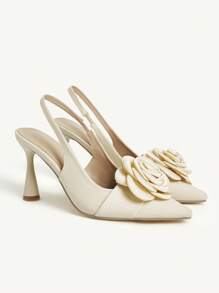 CUCCOO CHICEST Women's Fashion 3D Floral Decor Pointed Toe High Heel Pumps - Apricot - View 3