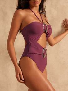SHEIN Swim Chicsea 1 pieza Traje de baño de una pieza para mujer, unicolor y de estilo minimalista para el verano