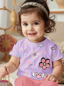 女宝宝休闲简约短袖圆领上衣，适合夏季