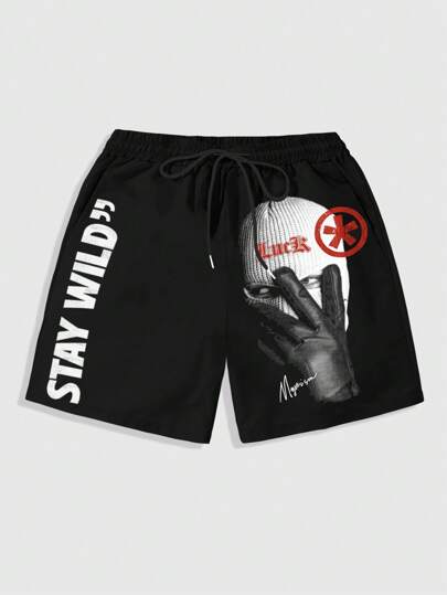 Street Life Pantalones cortos casuales con gráficos de letras y números, adecuados para primavera y verano