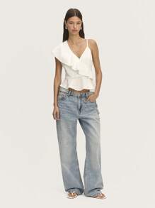 Nöista 白色不对称荷叶边上衣，荷叶边袖，荷叶边下摆，可调节 V 领带。非常适合春季或夏季场合，例如复活节。 - 白色 - 查看 4