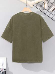 Camiseta de punto de manga corta con cuello redondo, de corte relajado y sobredimensionado en colores lavados, apta para la escuela, el jardín, la playa, las fiestas de cumpleaños, primavera, verano, otoño e invierno, para niños preadolescentes