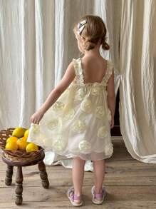 SHEIN LMoss Kids LMoss Young Girl Woven Layered Mesh Snug Fit Slip Dress