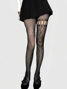 ROMWE Grunge Punk Bas résille sexy ajourés style années 2000, collants noirs patchwork à la mode, leggings polyvalents