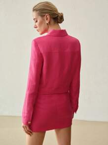 MOTF PREMIUM LINEN CASUAL LOOSE FIT SHORT JACKET, THIN WINDBREAKER FOR DAILY, VACATION - Hot Pink - View 4