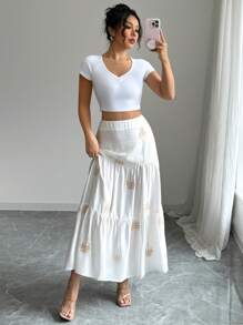 Elenzga Váy thêu hình cây dừa đi biển mùa hè - trắng - Xem 7