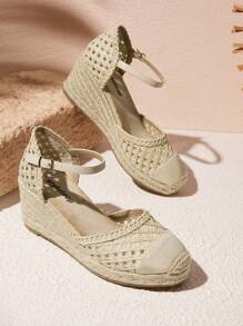 Styleloop Women's Solid Color Patchwork Hollow-Out Casual Platform Slip-On Loafers - Apricot - View 1