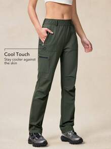 OutZeal 女士户外黑色长裤，适合露营、徒步旅行，触感凉爽，速干弹力修身剪裁，带口袋 - 綠色 - 查看 3