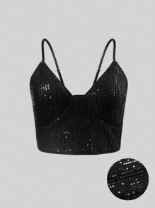 Women's Fashionable Sexy Sequin Sleeveless Cropped Camisole