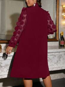 SHEIN Clasi Plus Size Women Elegant Party Dress With Patchwork Round Floral Applique & Mesh - Burgundy - View 2