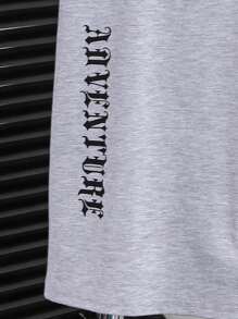 SHEIN Tween Boy Loose Casual Lion Graphic T-Shirt & Shorts 2 Pieces Knit Loungewear Set, Summer - Grey - View 3