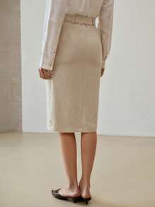 MOTF PREMIUM LINEN PENCIL SKIRT - Khaki - View 5