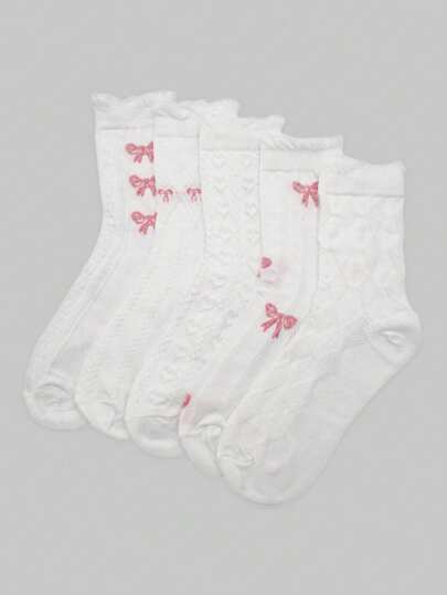 Kawaii 5pairs Women Bow Pattern Crew Socks