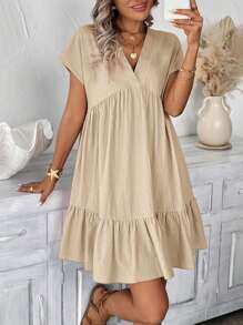 SHEIN LUNE Vestido informal rosado corto para vacaciones, romántico, de playa y verano para mujeres