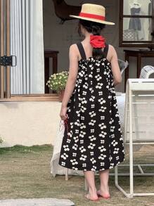 DAZY Tween Girl Ink Painting Sleeveless Cami Dress, Summer Floral,Back To School Clothes Vacation - Black - View 6