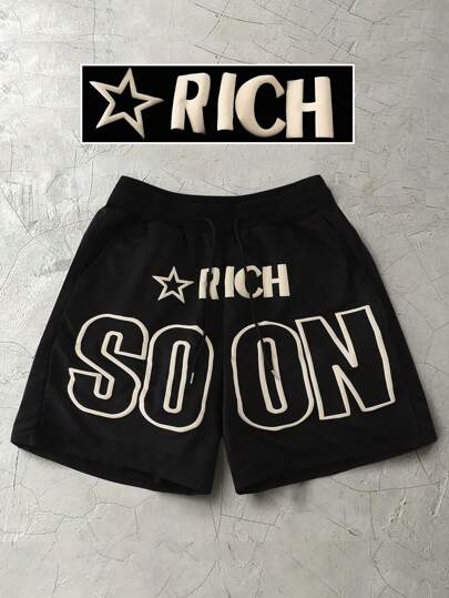 Manfinity EMRG 男士字母印花休闲前系带口袋短裤