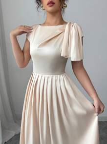 Elenzga Vestido largo de verano elegante en color albaricoque sólido para mujeres
