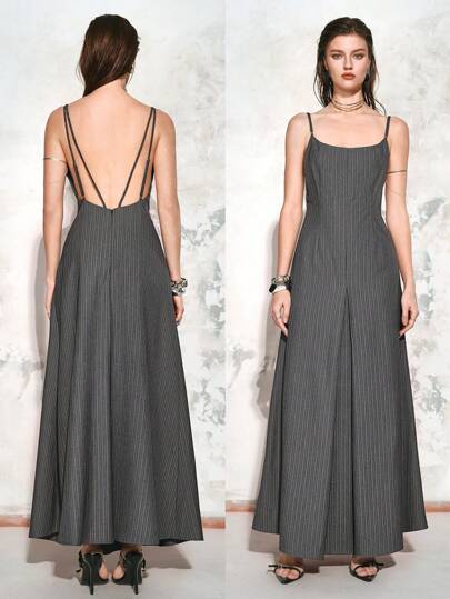 Chiquease Women's Striped Backless Spaghetti Strap Maxi Dress For Spring&Summer,Summer Outfits For Women,Sexy Dress,Vacation Outfits