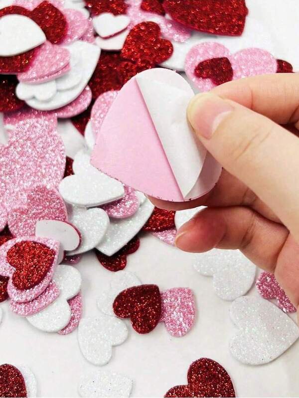 60pcs Foam Glitter Sticker DIY Heart Adhesive Sticker For Gift Box Bag Greeting Cards Party Decoration, Party Stickers For Gift Tags Decorations, Funny Holiday Gifts Valentine's Day Decoration, Creative Heart-Shaped, Gift For Girlfriend, Mom, Wedding Season, Stickers, Cute Stickers, Stickers For Journal, Fall Decor