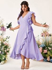 Cravure Abito da donna con arricciatura al fondo, monocolore, con cintura in vita, senza maniche, elegante, vestito da matrimonio, abito da ospite di matrimonio, taglie forti