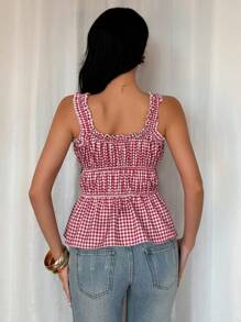 Chiquease Débardeur moulant pour femmes avec nœud papillon à volants taille rouge à carreaux romantique