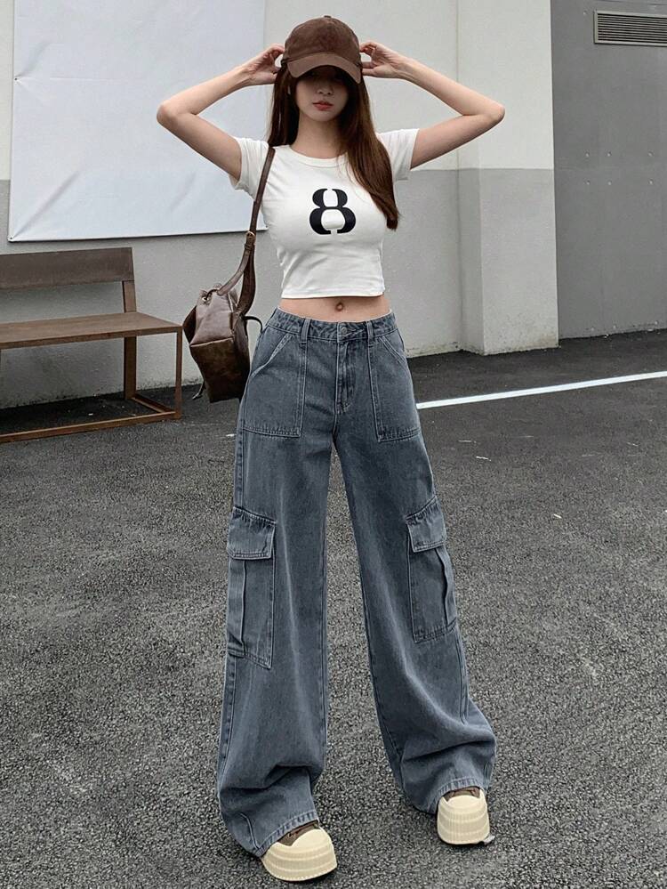 Women's Low Waist Casual Cargo Jeans
