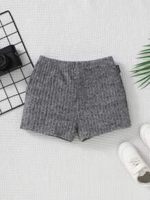 青少年女孩罗纹针织紧身短裤打底裤，浅灰色，返校季，母子装 - 淺灰色 - 查看 2
