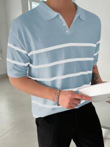 DAZY 男士条纹短袖 Polo 衫、夏季针织上衣