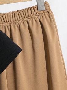 SHEIN Set de 2 piezas: Camiseta de cuello redondo y pantalones casuales y versátiles con diseño de bloques de color para niño preadolescente, adecuado para ir al trabajo, la escuela, ocio y deportes, primavera/verano - Marrón - Ver 6