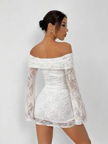 SHEIN EZwear Women's Elegant White Lace Mini Dress - White - View 2