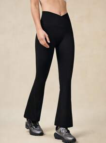 OutZeal Sweat Wicking Crossover No Front Seam Pocket Flare Pants - Black - View 5