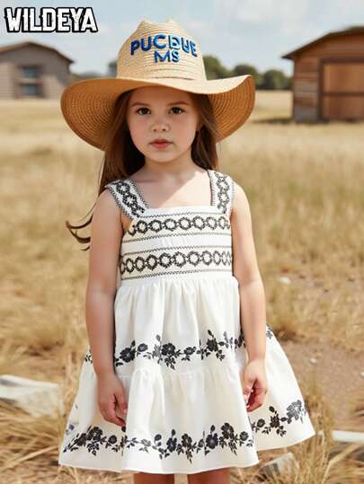 SHEIN 2025 Young Girls Spring & Summer New Casual Comfortable Vacation Trim Decor A-Line Apricot Dress, Suitable For Daily Wear, Outdoor Play And Family Vacation Young Girls Spring Dresses Young Girls Dresses Young Girls Summer Dresses