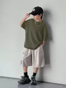Camiseta de punto de manga corta con cuello redondo, de corte relajado y sobredimensionado en colores lavados, apta para la escuela, el jardín, la playa, las fiestas de cumpleaños, primavera, verano, otoño e invierno, para niños preadolescentes